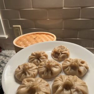 Soup dumplings steamed in Asian Basket